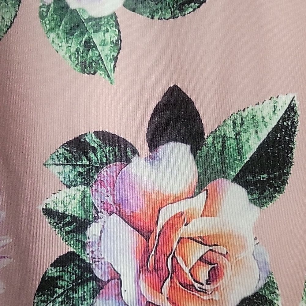NWT Zara BodyCon Dress Pink Roses Floral Midi Sexy Fitted S Short Sleeve V Neck - Picture 5 of 8